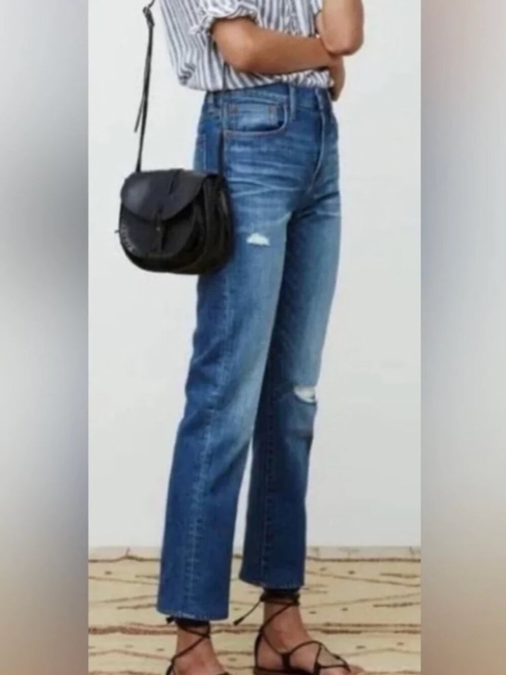 Madewell Straight Crop Jean - Distressed Medium Blue Denim - Sz. 24